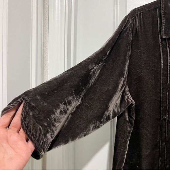 Vintage J. Jill Women's Crushed Velvet Button Up Blouse 3/4 Sleeves Brown L (14) - Picture 4 of 12